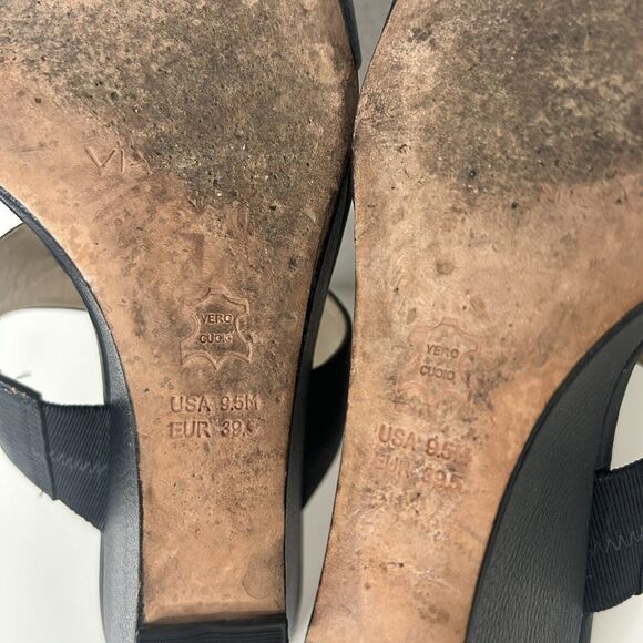 Via Spiga Womens 9.5 Blue Leather Wedge Open Toe Sandals Shoes - Picture 7 of 7